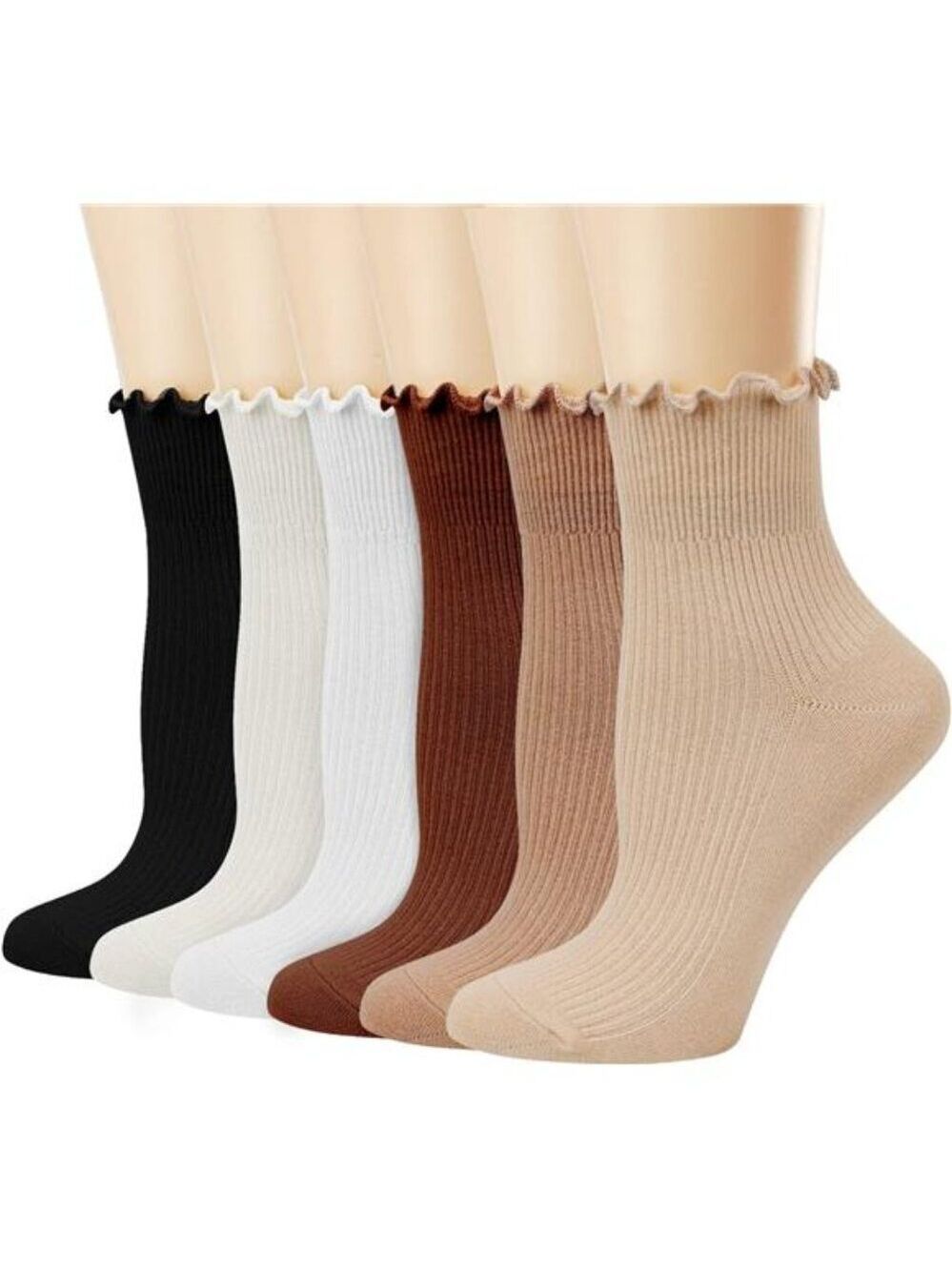 Womens Ruffle Socks Cute Frilly Ankle Knit Cotton Soft Breathable Crew Socks 6 P